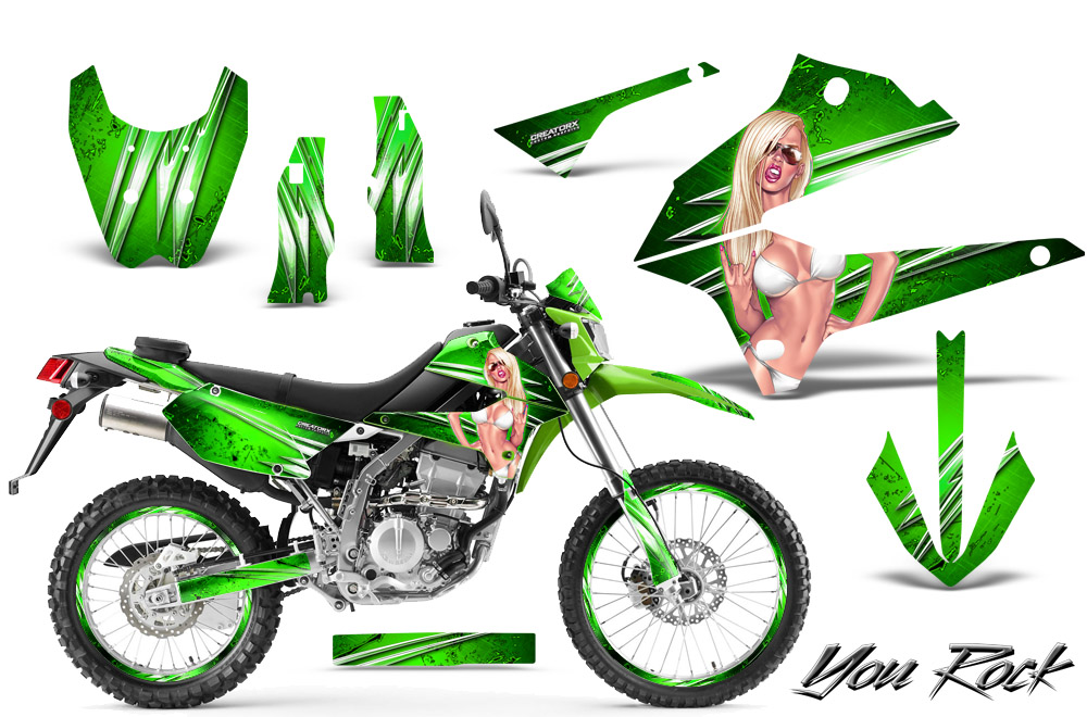 Kawasaki KLX DTRACK Graphics Kit You Rock Green NP Rims